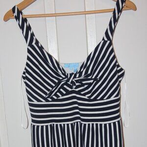 Medium Draper James Navy Blue and White Striped Maxi Dress